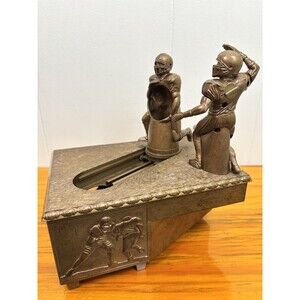 Vintage SPORTS BANKS Football Metal Novelty Mechanical Quarter Back Coin Toss